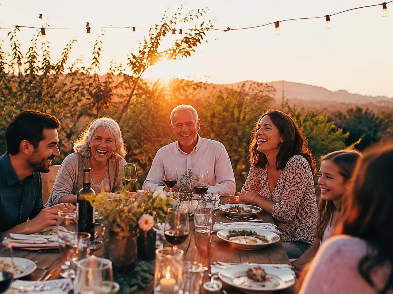 Friends and family sharing a meal outdoors